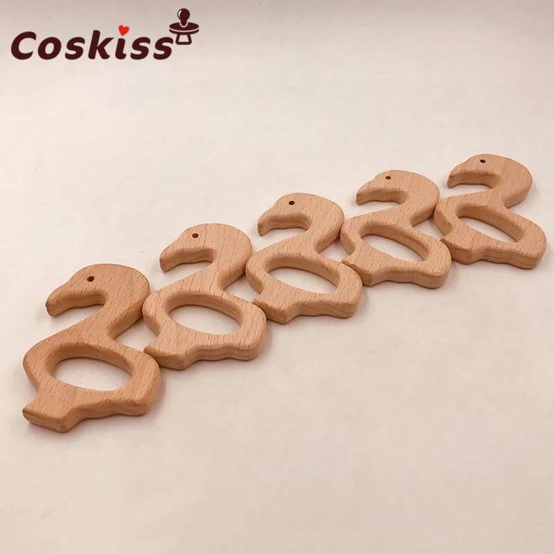 Mordedor org&aacute;nico para beb&eacute;, producto de madera de haya, Cisne, personalizado, colgante, respetuoso con el medio ambiente, seguro, juguetes para morder-4