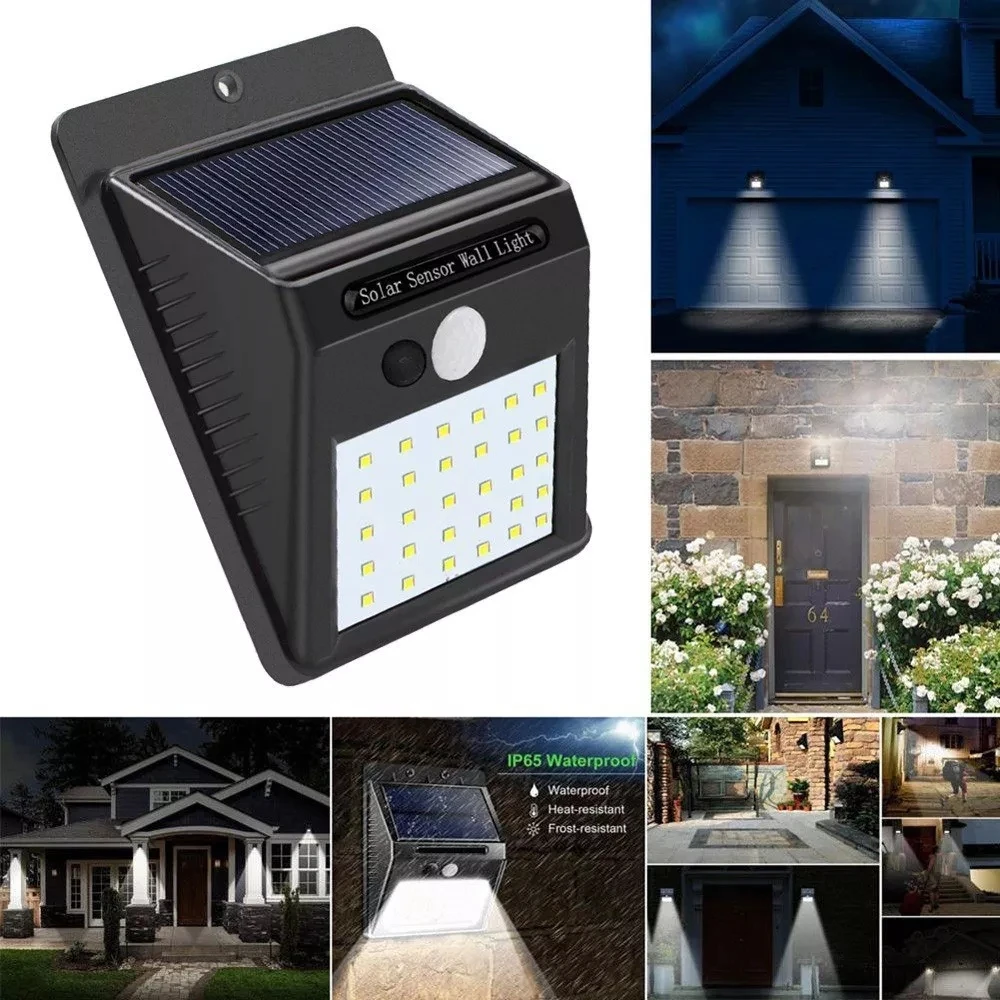 30 LED Солнечная энергия PIR датчик движения настенный светильник водонепроницаемый