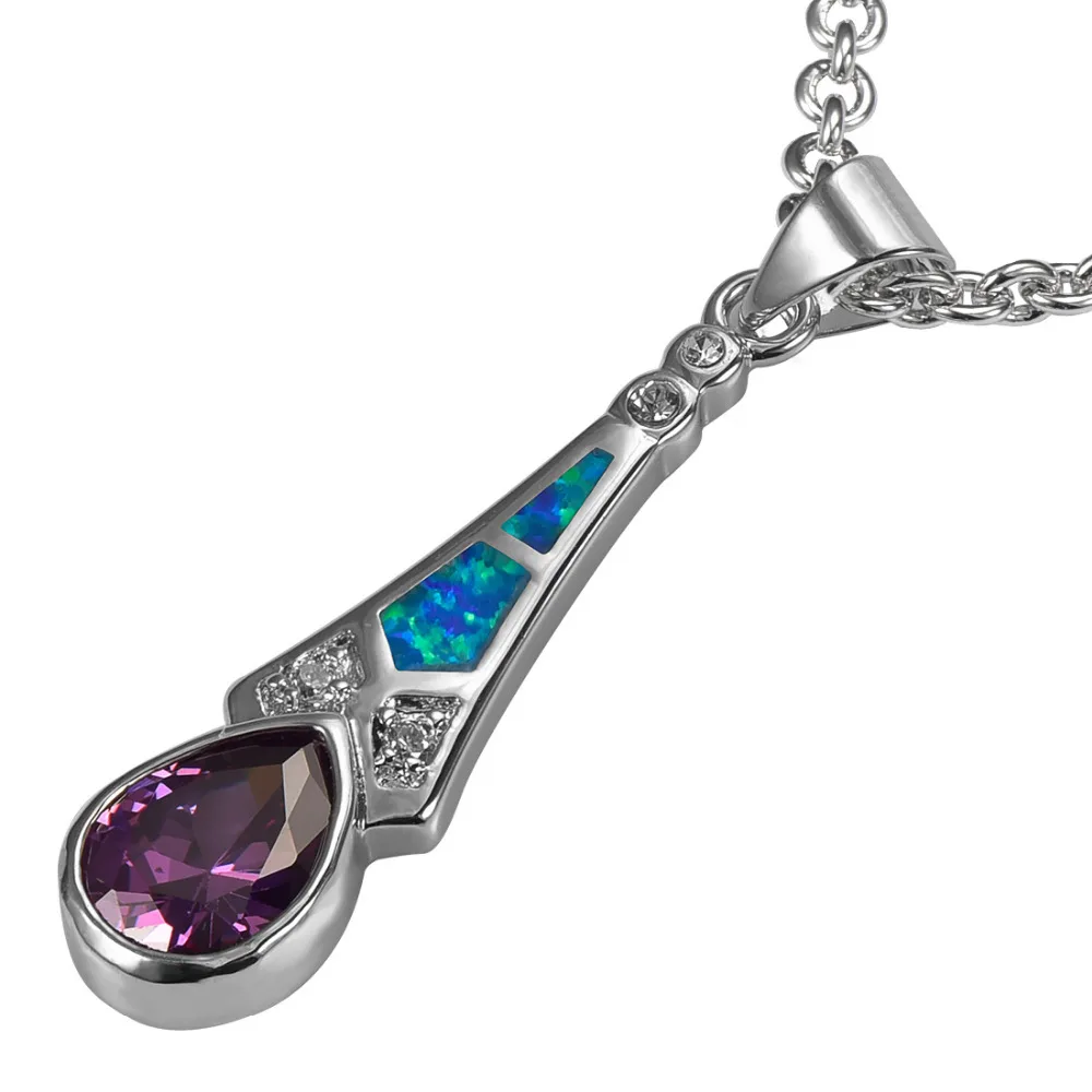

Blue Fire Opal Purple Crystal Zircon 925 Sterling Silver Pendant P257