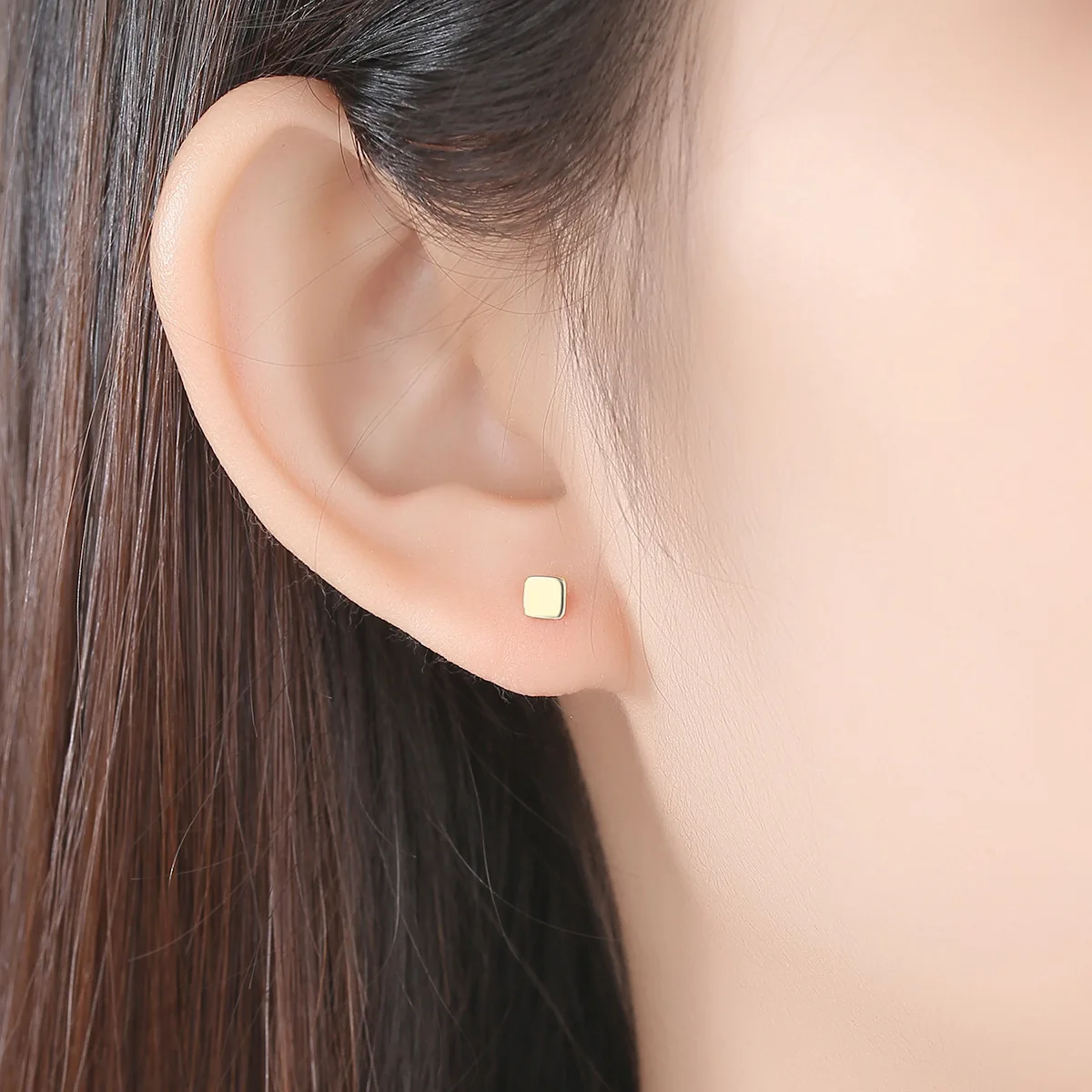 

2019 New Design Solid Gold 14K Stud Earrings Simple Square Fashion Earrings Gift For Women'S Fine Jewelry
