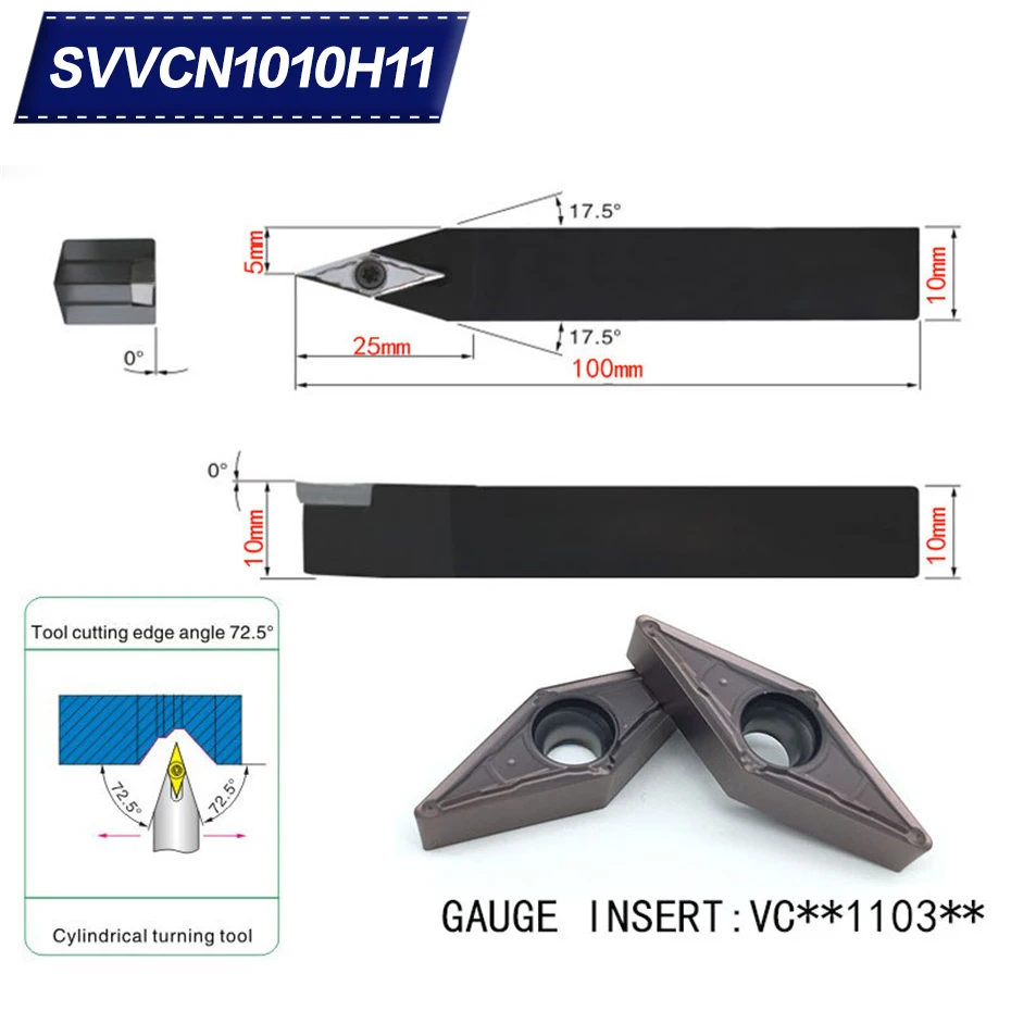 Внешний токарный держатель SVVCN1010H11 72 5 градусов для VCMT110304 VCMT110308 используется на