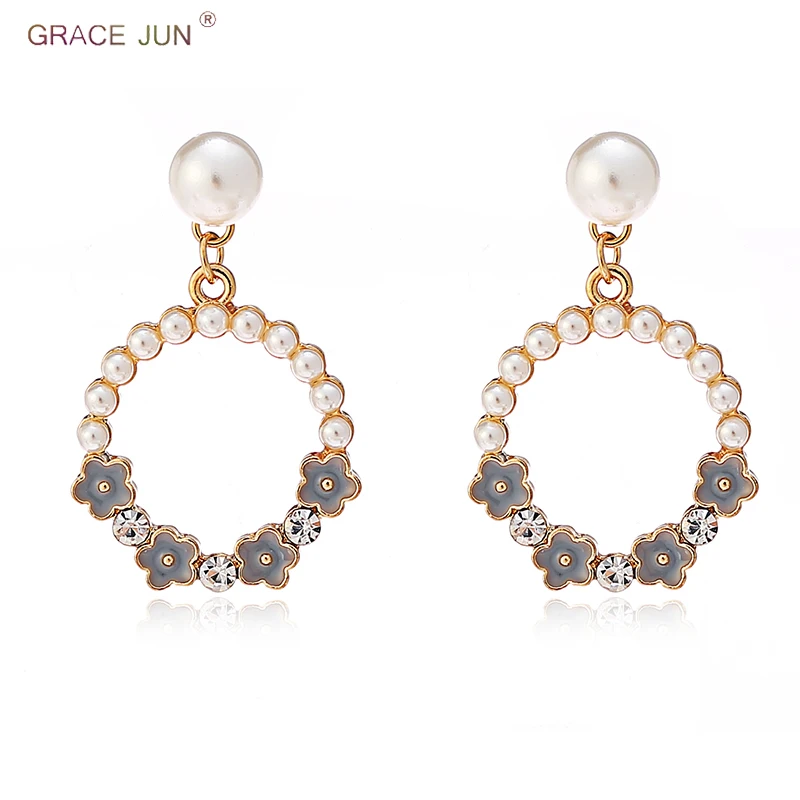 Бренд Grace Jun высококачественные серьги с искусственным жемчугом эмаль цветок