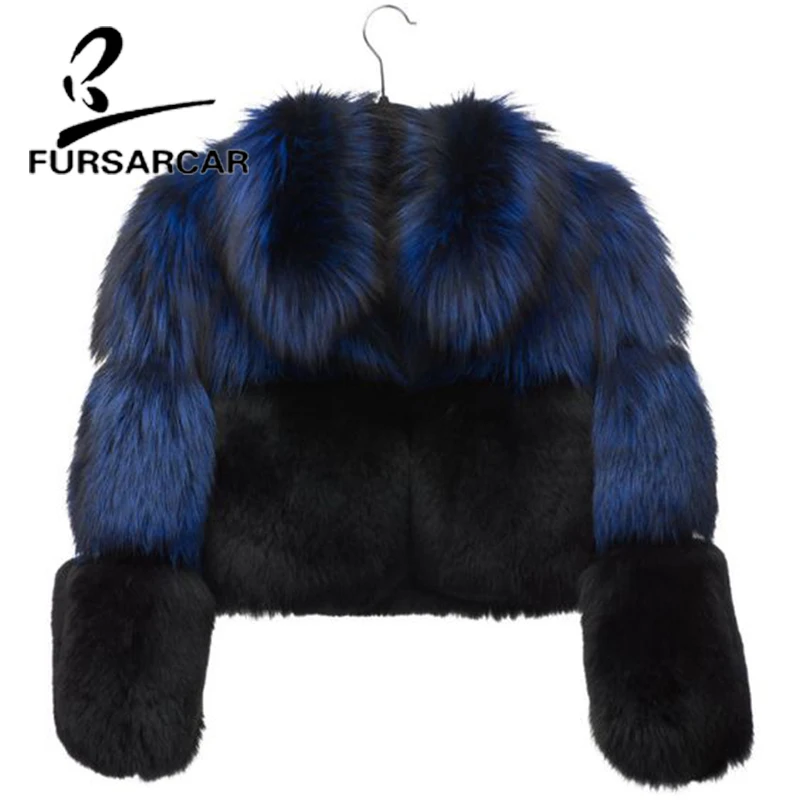 FURSARCAR New Style Natural Real Fur Coat For Women Luxury Warm Fox Fur Coat With Fur Collar Winter Short Style Fox Fur Jacket