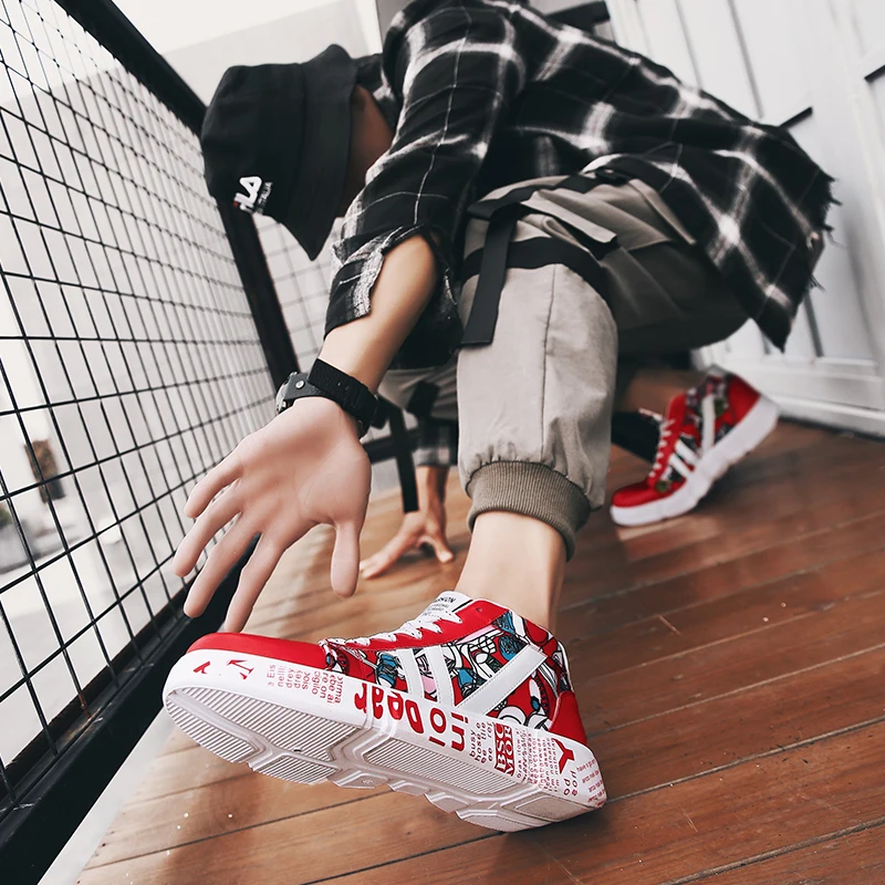 TYDZSMT Graffiti Sneakers Autumn Winter High Top Lover Shoes PU Woman Sneakers White Shoes Plus Size Zapatos De Mujer