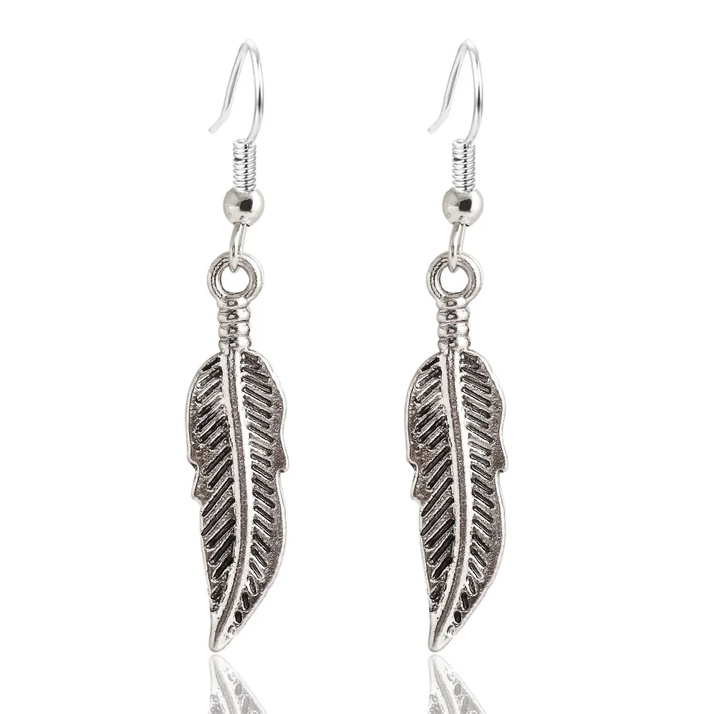 Серьги капельки из тибетского серебра Модные Винтажные серьги с перьями для