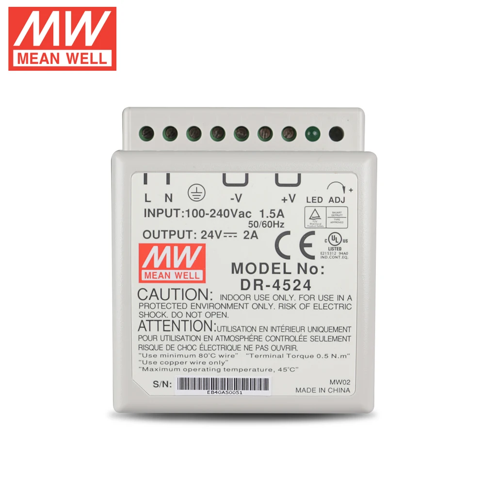 Подлинный тайваньская компания Mean Well импульсный источник питания DR 4524 45 Вт 24V2A