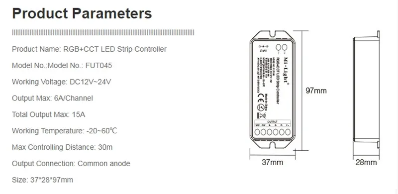 mi light FUT045 2.4GHZ remote 16 million colors smartphone APP RGB+CCT LED Strip Control DC12V~24V Total Output Max 15A | Освещение