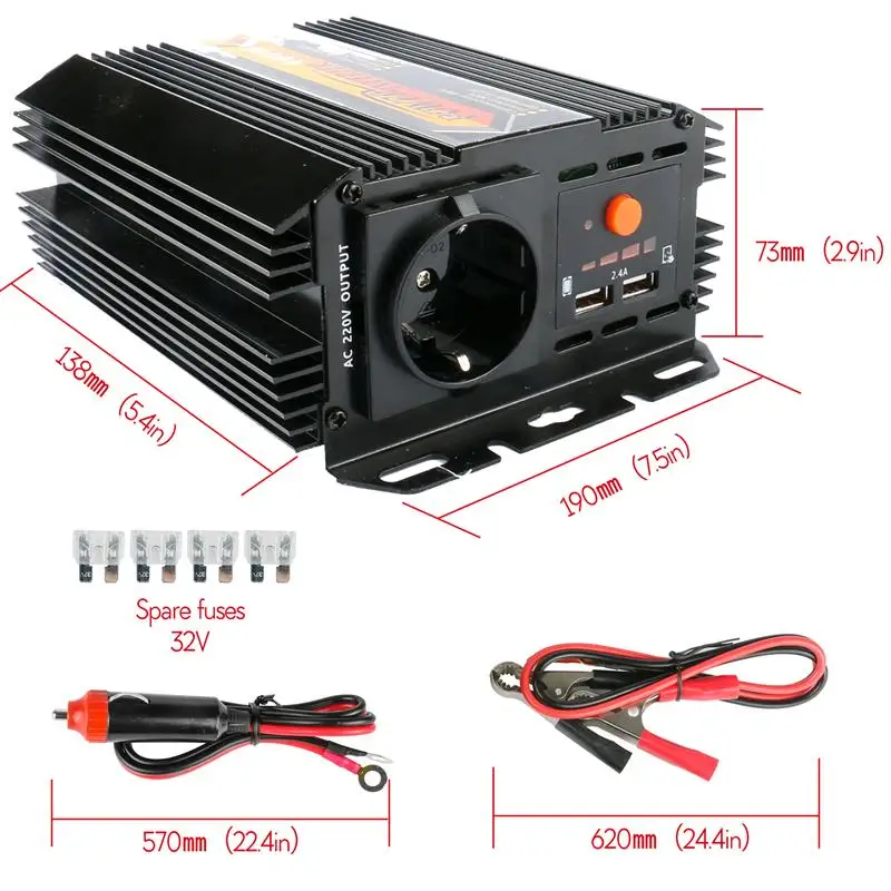 400 Вт полный мощность Инвертор DC 12 В к AC 220 конвертер 5 В/2.4A двойной USB зарядное