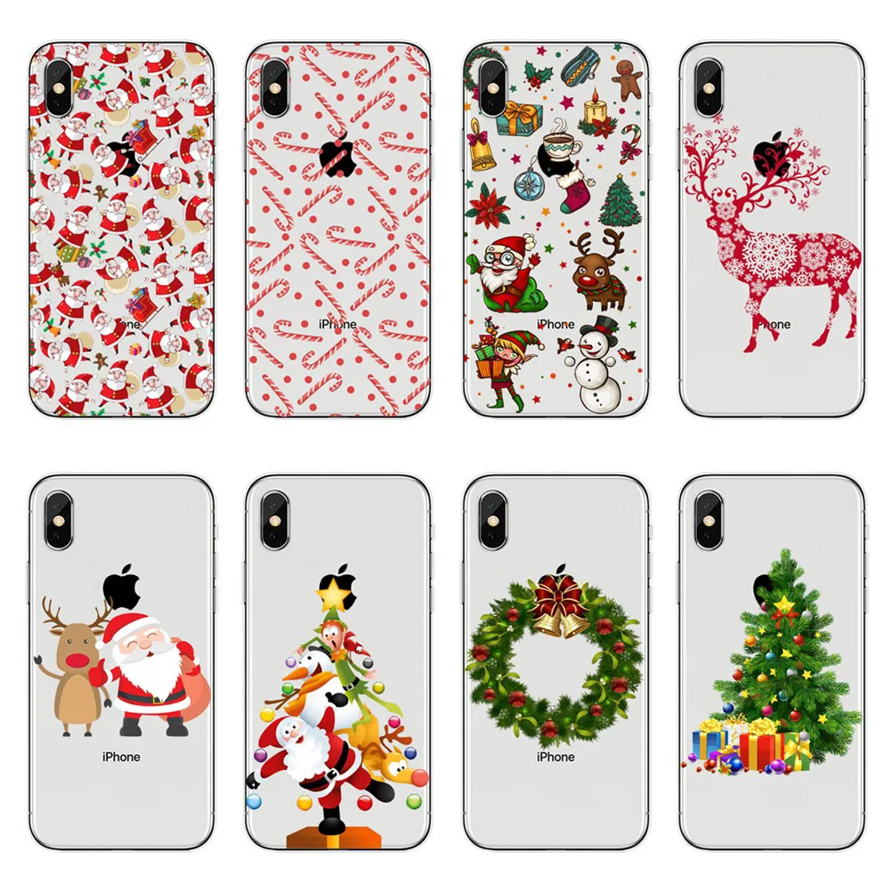 Прозрачный мягкий силиконовый чехол для телефона Apple iPhone X 8 8Plus 7 6 6S Plus 5S SE Санта