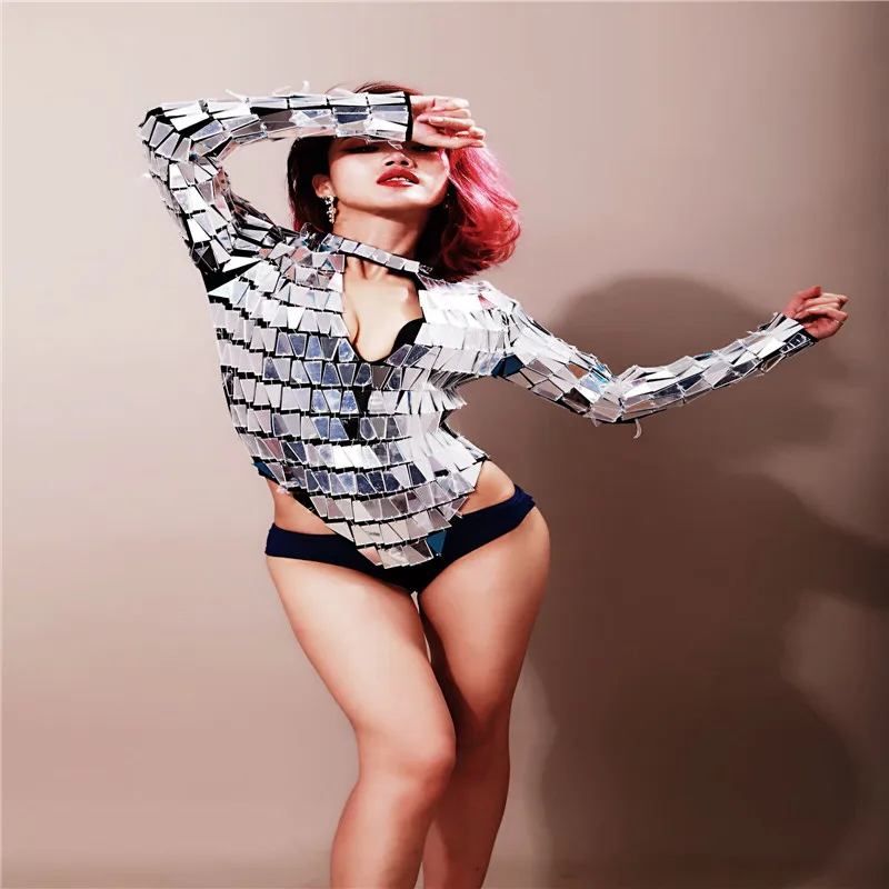 Сценическое зеркальное боди RE44 Singer пикантное серебристое зеркало для диджея