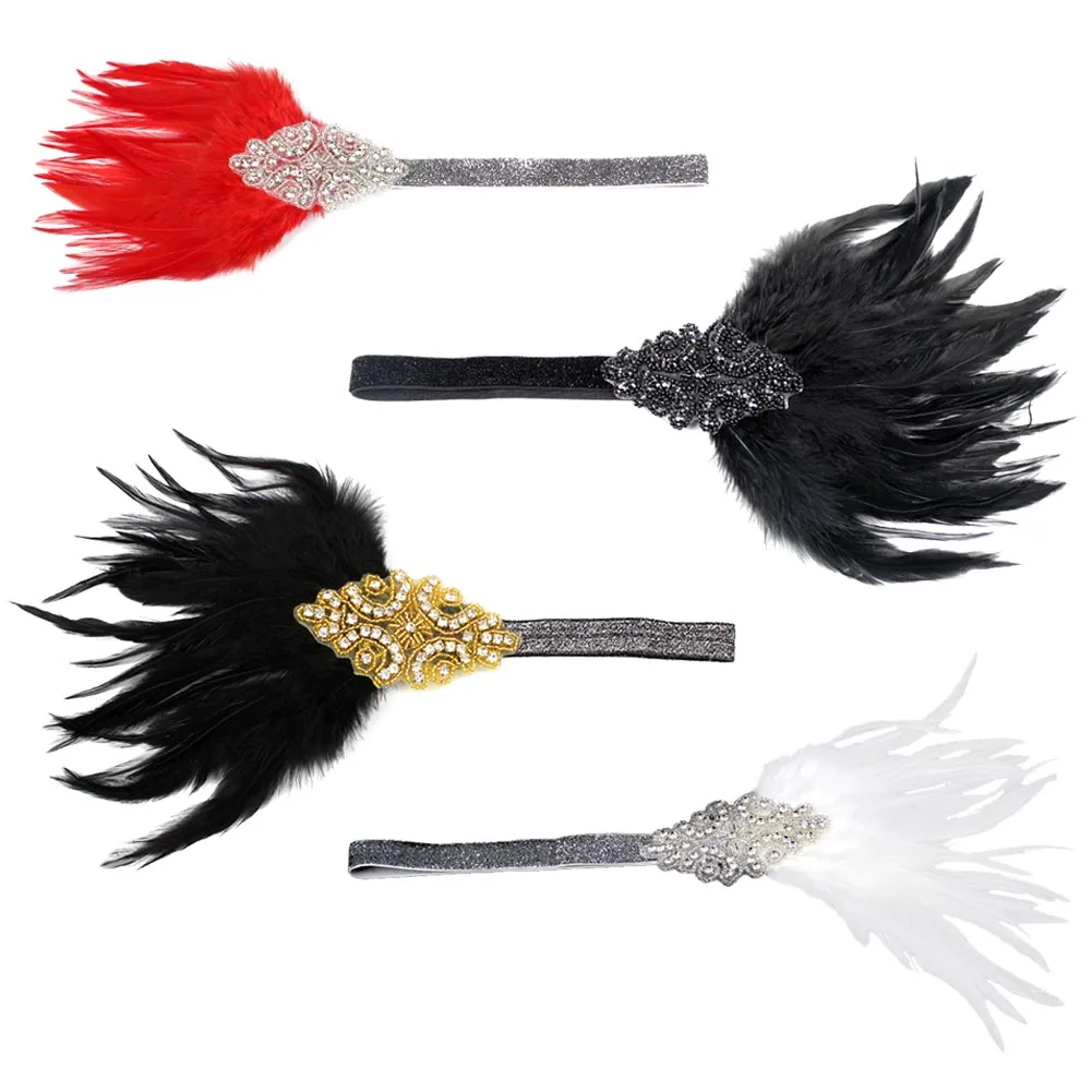 Fashion Vintage Women Ladies Feather Rhinestone Headpiece Flapper Headband Carnival Hair Band | Украшения и аксессуары