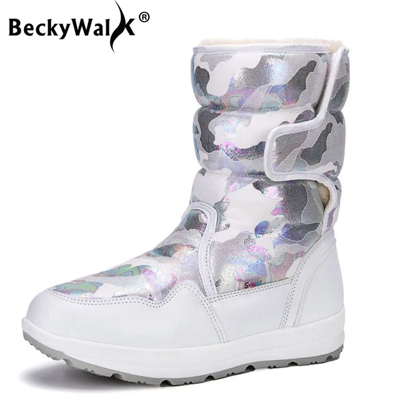 BeckyWalk/зимние сапоги женские высокие зимние Водонепроницаемая плюшевая теплая