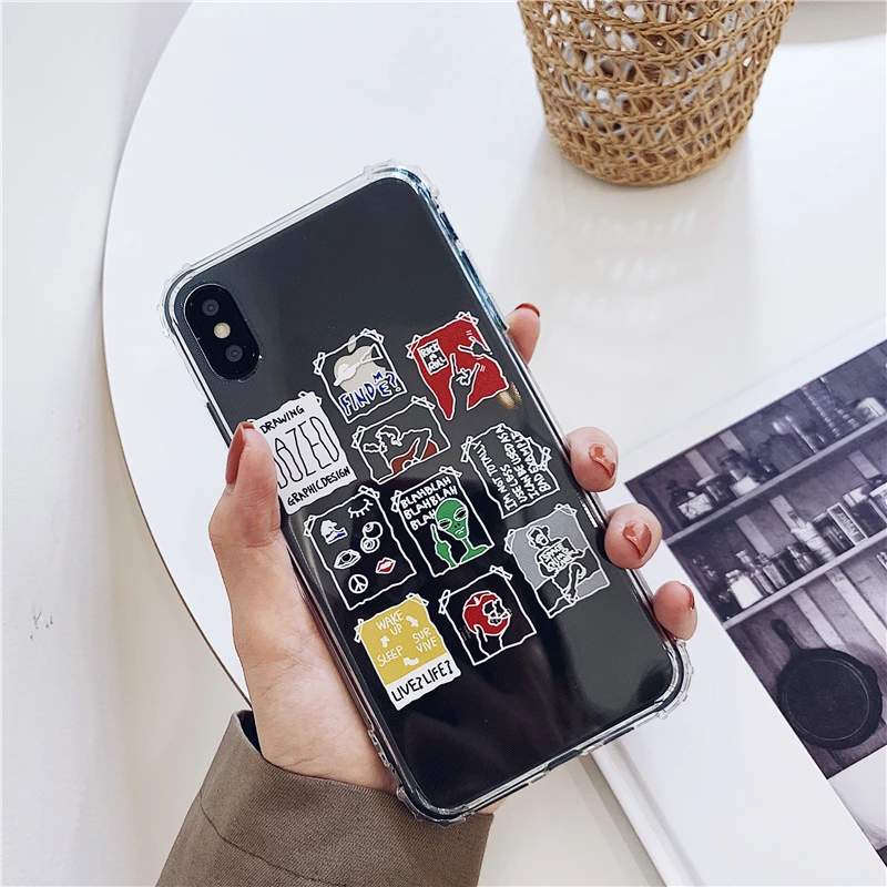 Alien label transparent Apple phone case for iphone 6 6s 7 8 plus X XR XS MAX anti-fall luxury mobile holder |