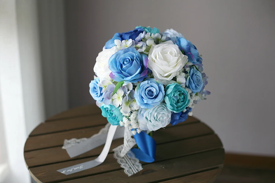 PEORCHID роза синий Свадебный букет невесты ручной подружки букет гортензии цветы Искусственный Свадебный букет Винтаж