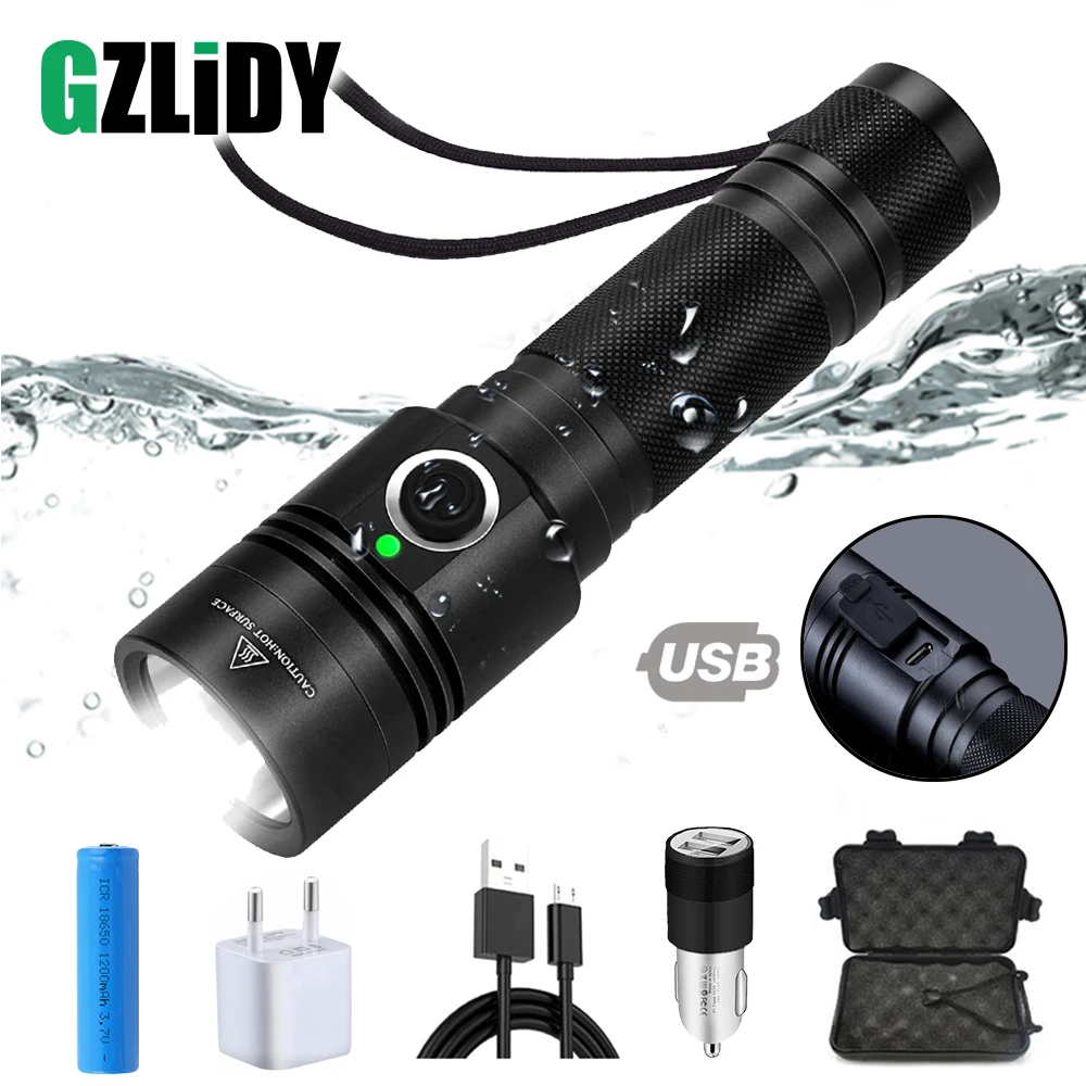 USB rechargeable LED flashlight 4 lighting mode super bright torch use 18650 battery for night camping etc. | Лампы и освещение