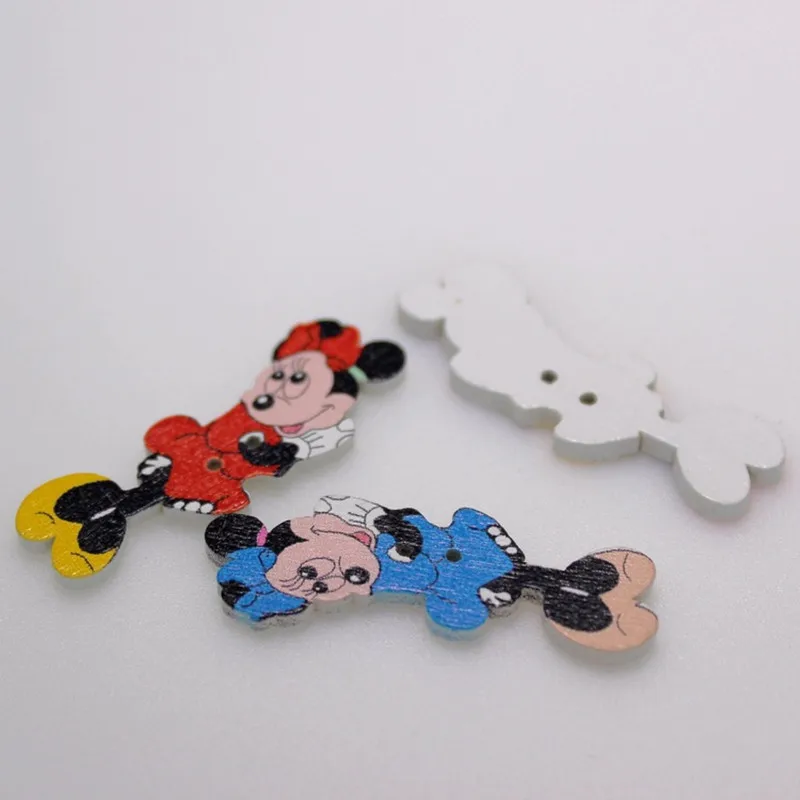 10 шт./лот объемные пуговицы Микки Мауса с 2 отверстиями натуральные деревянные