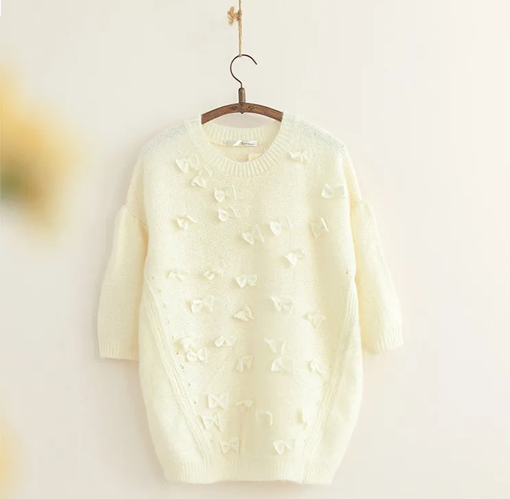 3D butterfly stitch Ivory sweater gentle women | Женская одежда