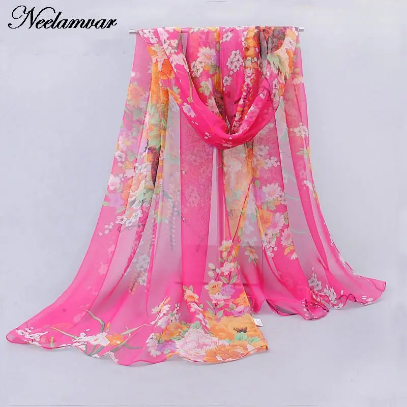 Женские шифоновые палантины в богемном стиле тонкие длинные шали с цветочным