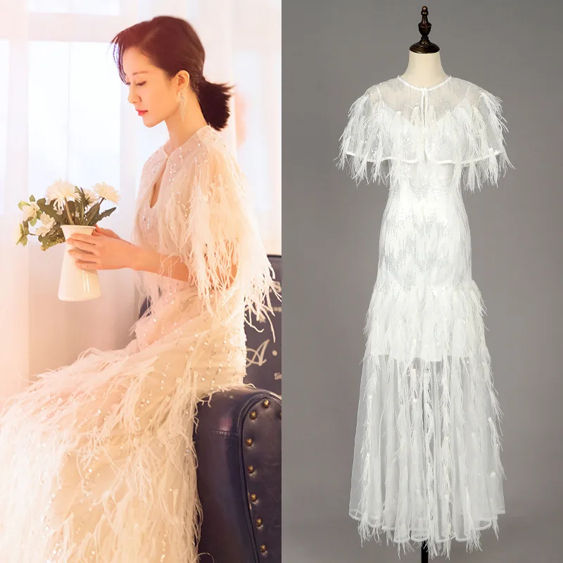 Новинка 2019 г. Легкое платье с хвостом из чистого тюля двух частей на подтяжках