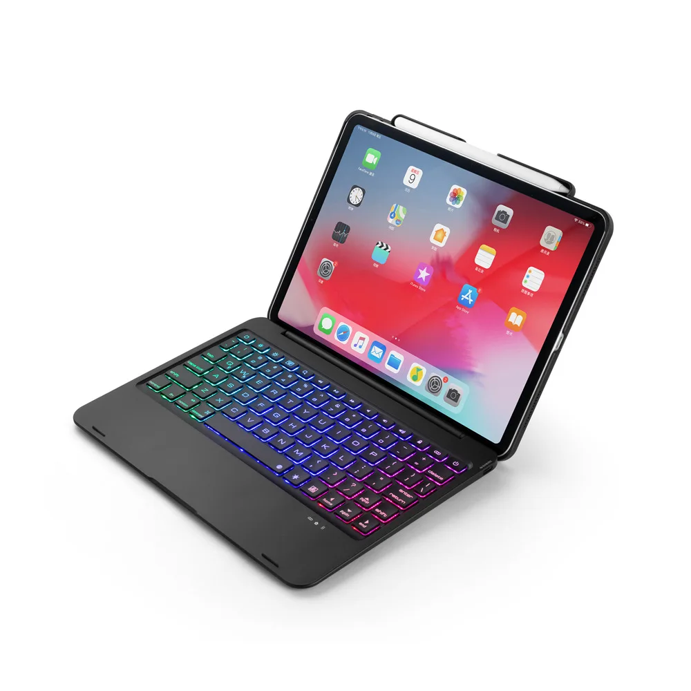 Для iPad Pro 11 светодиодный беспроводной Bluetooth чехол-подставка для клавиатуры русский/испанский/иврит Встроенный держатель для карандашей
