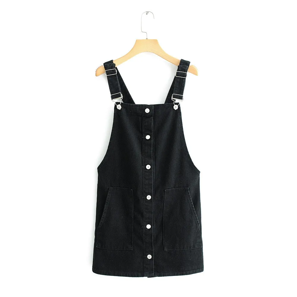 Женские джинсовые мини комбинезоны черные повседневные уличные короткие платья