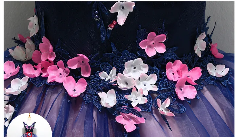 Женское вечернее платье роскошное Короткое Темно синее кружевное с аппликацией