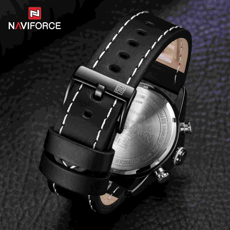 NAVIFORCE 9144 Модные мужские синие кожаные спортивные часы s светодиодный аналоговые