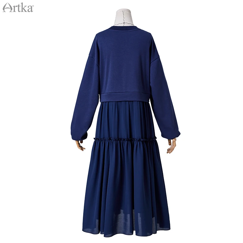 Женское шифоновое платье с принтом ARTKA черное Повседневное свитшот из двух