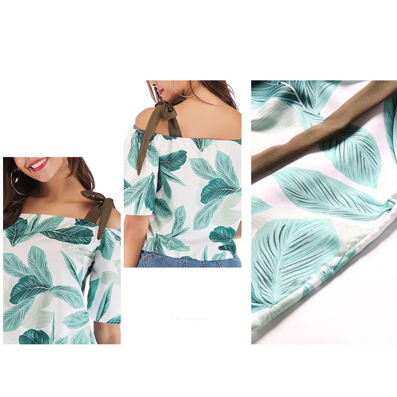 Women Off Shoulder Tops Print Half Sleeves Loose Pullover Casual for Summer BMF88 |