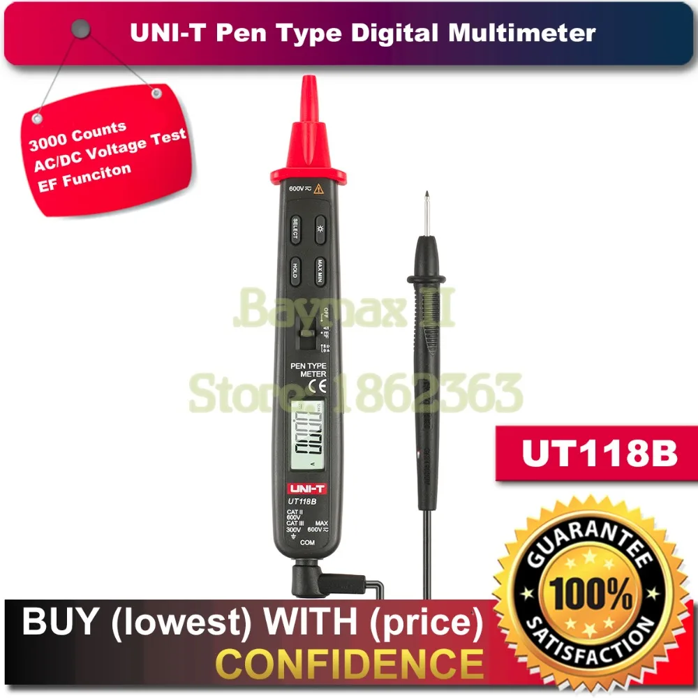 

Цифровой мультиметр с ручкой UNI-T UT118B, 3000 отсчетов, функция Ef переменного/постоянного тока, с тестом емкости