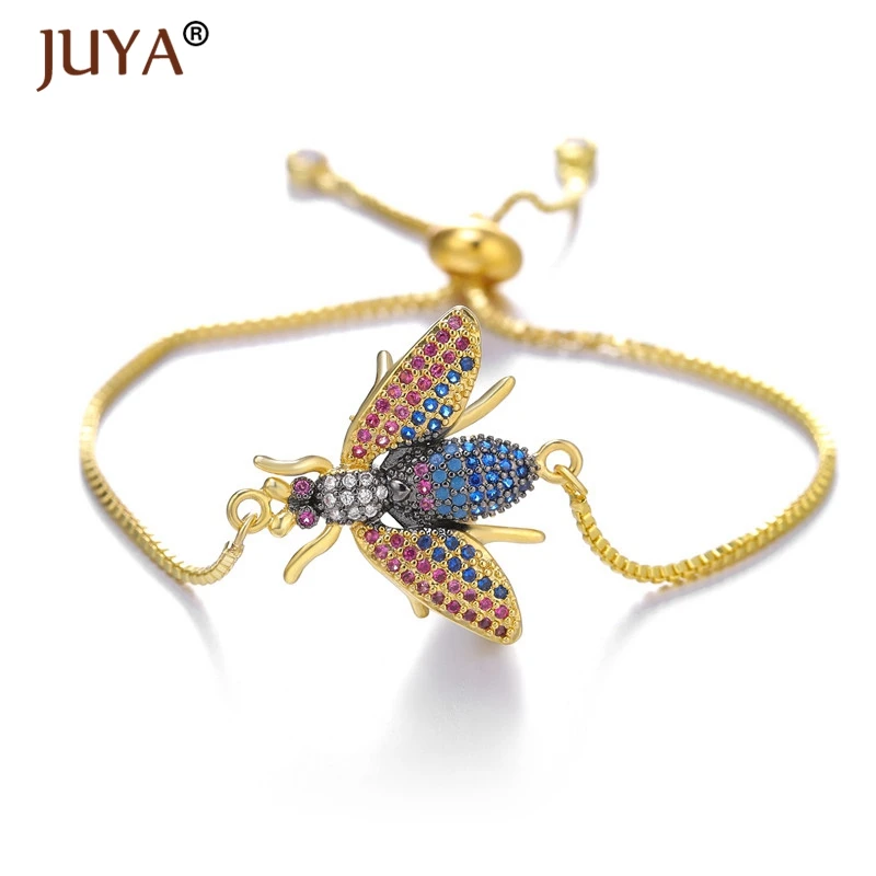 bee bracelet Милый кубический цирконий пчела шарм браслеты для женщин золото бисерная цепь насекомое пчела браслет регулируемый Femme ювелирные изделия подарок - Окраска металла: bee bracelet