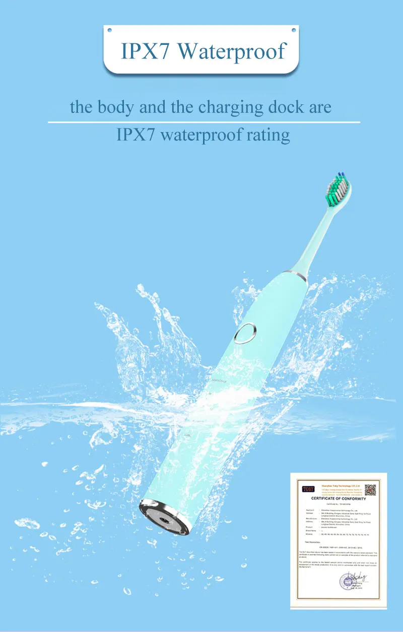 T9 электрическая звуковая зубная щетка с USB зарядкой IPX7 Водонепроницаемая электрическая зубная щетка с 2 головками, умная зубная щетка с таймером