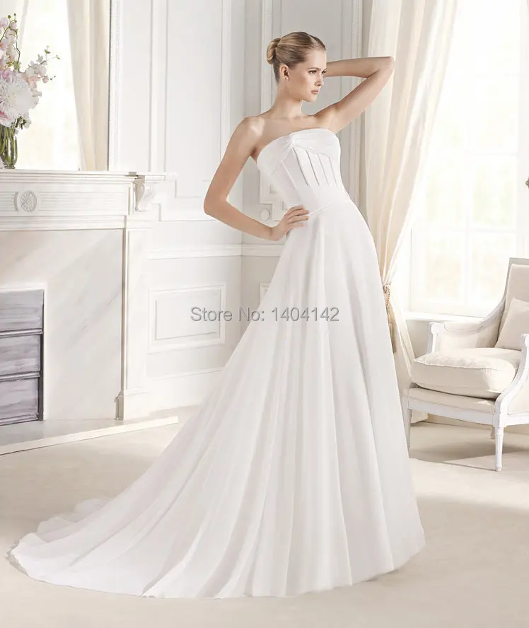 Сладость Белого Атласа Суд Поезд Без Бретелек Свадебные Платья 2017 Плюс Размер с