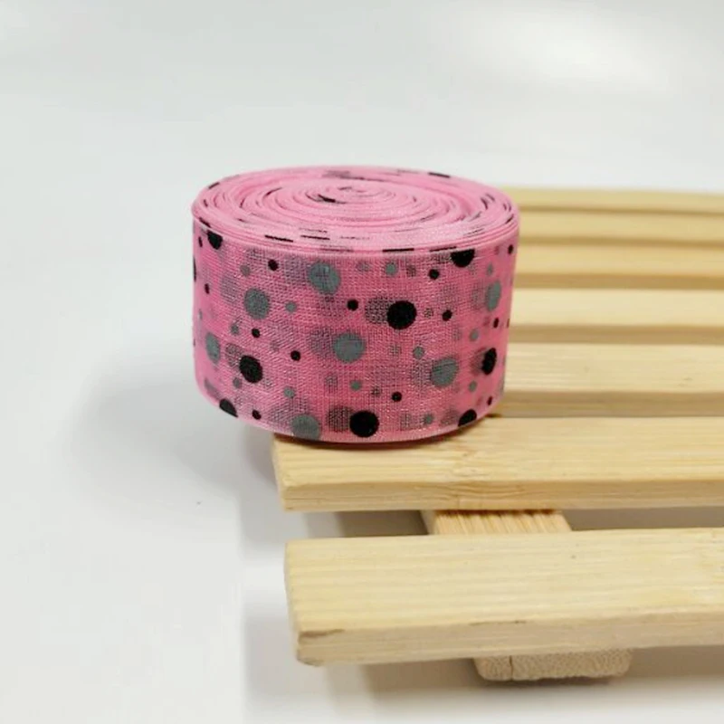 fushia dots HL 6 ярдов " ширина печатных органза ленты для свадьбы Рождество декоративные поделки DIY подарок обёрточная бумага пояс A052 - Цвет: fushia dots