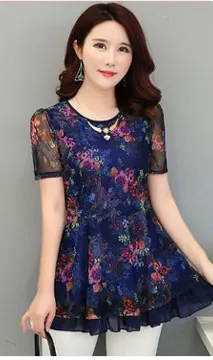 Одежда размера плюс, 5XL, 4XL, 3XL, топы, лето, Женская линия, дизайн, для офиса, леди, Цветочный, живот, туника-Пеплум, топ, блузка J32