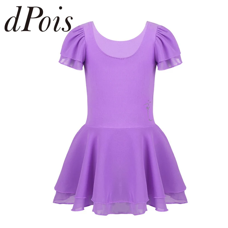 

Teen Kids Girls Ruffled Short Sleeve Ballet Tutu Dress Dance Costume Gymnastics Leotard Dance Dress With Briefs Girls Dancewear