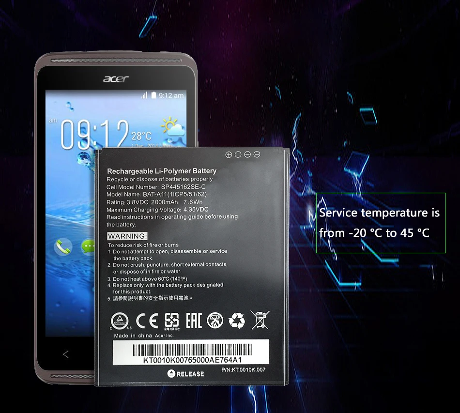 YKaiserin BAT-A11 запасная батарея для мобильного телефона для acer Liquid Z410 T01 Z330 BAT A11 2000mAh безопасный полимерный литий-ионный аккумулятор