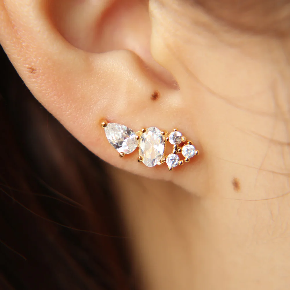 Серьги-гвоздики из розового золота с кристаллами циркония для женщин bijoux Love свадебные серьги массивные Brinco бижутерия
