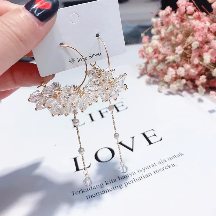 Модные серьги большие круглые прозрачные со стразами для женщин модные подвески