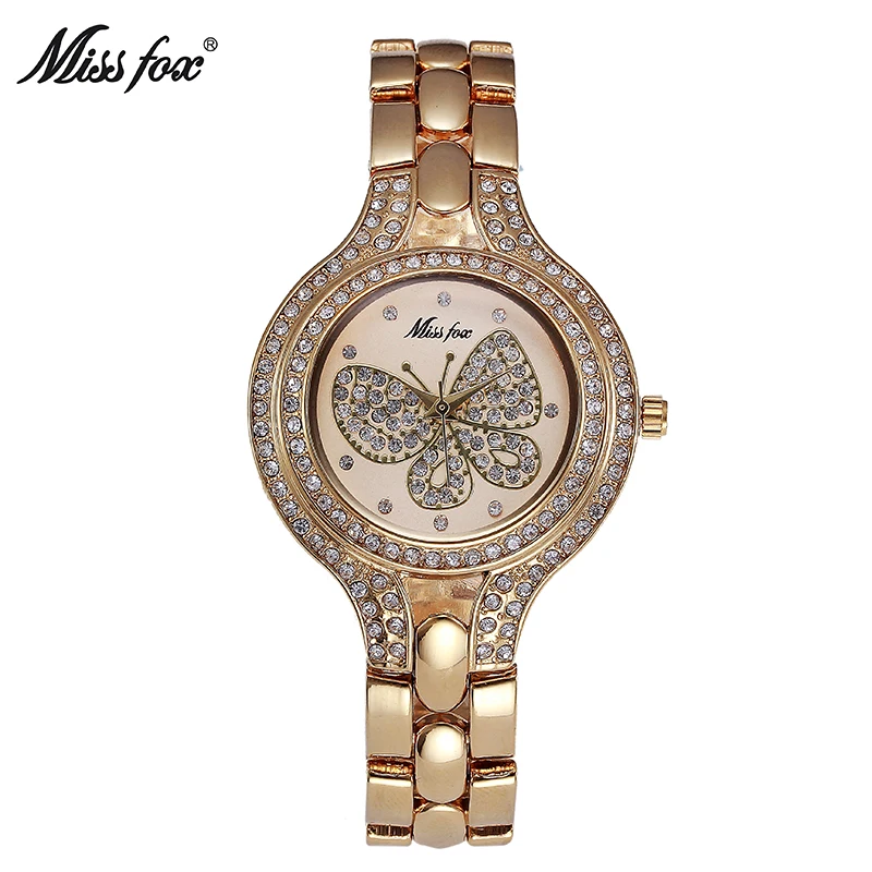 Часы бабочки женские из нержавеющей стали модные золотистые наручные с