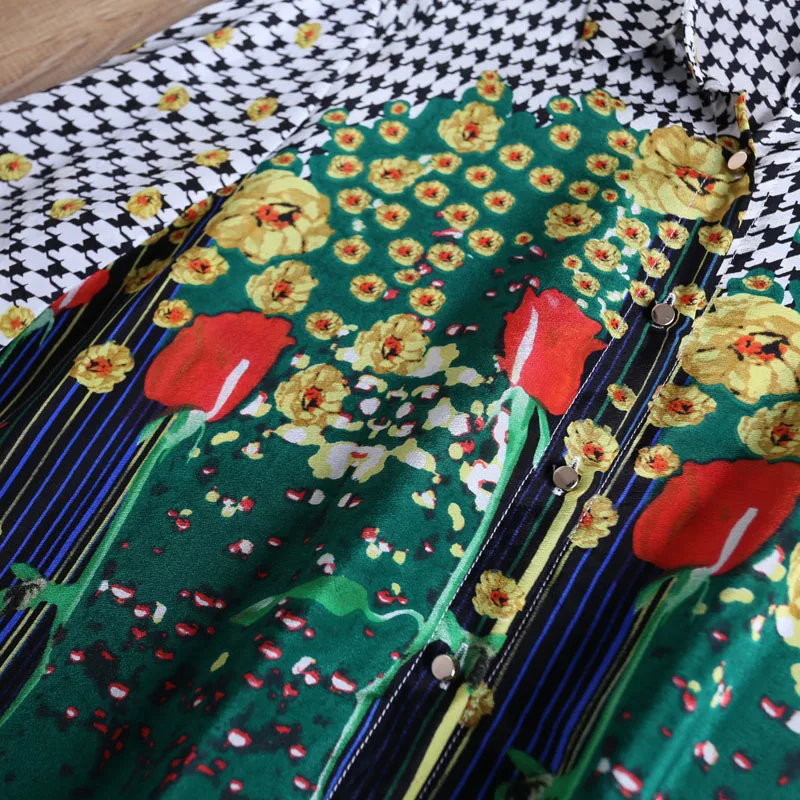 Женские шелковые рубашки, летние блузки с цветочным принтом, с длинным рукавом, на пуговицах, повседневные женские рубашки, Осенние Топы