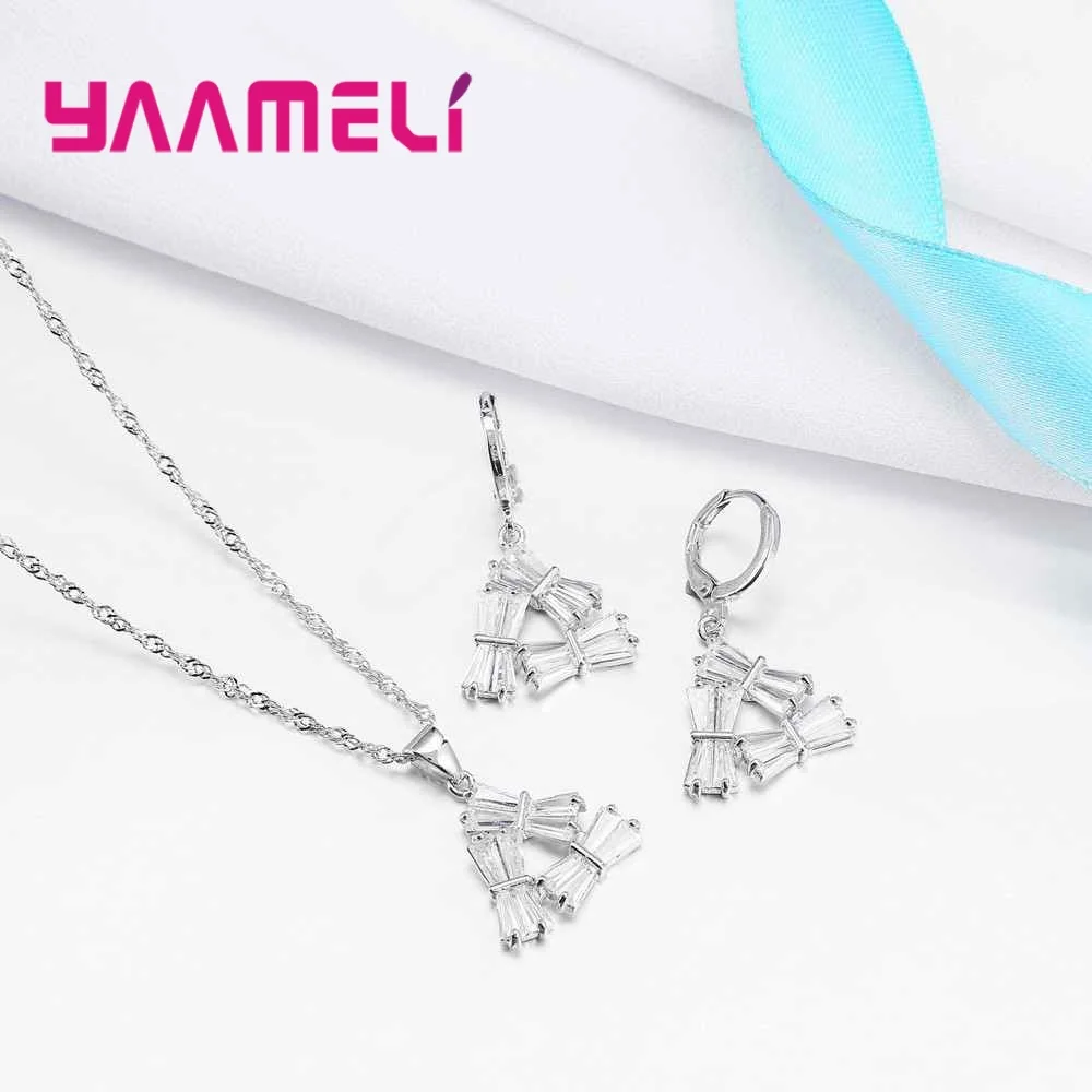 

Unique Fashion Jewelry Set 925 Sterling Silver Bridal Wedding Accessories Clear Cubic Zirconia Pendant Necklace Earring