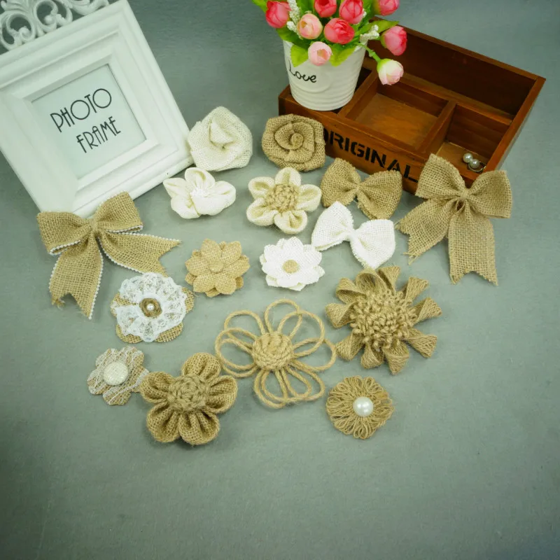 16 шт. ручной работы джут Гессе мешковины Жемчужный Цветок розы DIY Craft Сельский