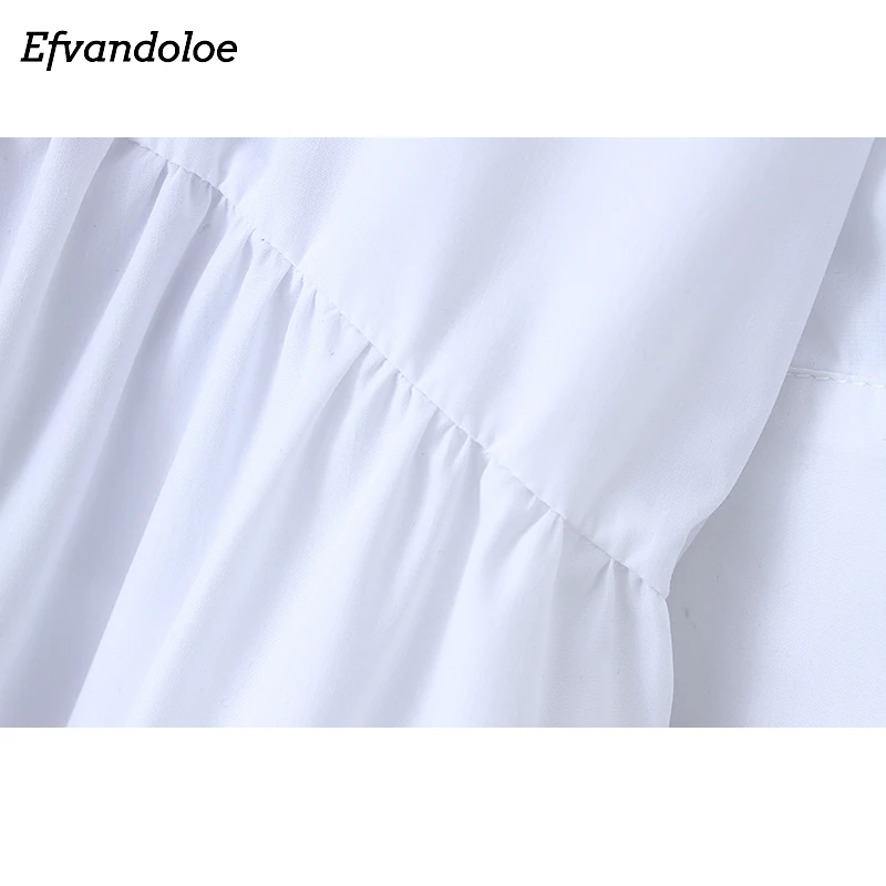 Efvandoloe/Белое платье-рубашка для женщин, лето, повседневное с вышивкой, v-образный вырез, пляжные, для работы, короткие платья, одежда, Vestidos