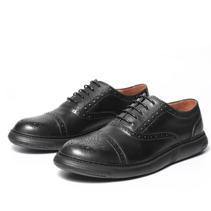 High-end Mens Retro Brogue Shoes Genuine Leather Round Toe Lace Up Craved Oxfords British Style Chukkas Men | Обувь