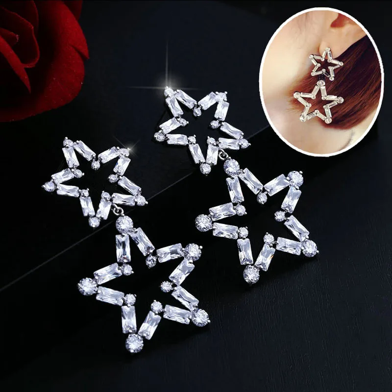 HONGHONG женские серьги с двойной звездой из циркония высокое качество модные