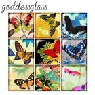 Винтажные цветные бабочки, цветы, 12 мм20 мм25 мм30 мм, квадратные фото из стекла, кабошон, демонстрация, фурнитура для изготовления с плоской задней поверхностью FB0011