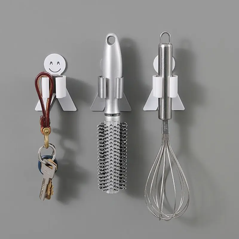 Smile face Strong seamless adhesive mop broomstick bracket wall hanging rack Bathroom bathroom hook hanger broom fixator | Дом и сад