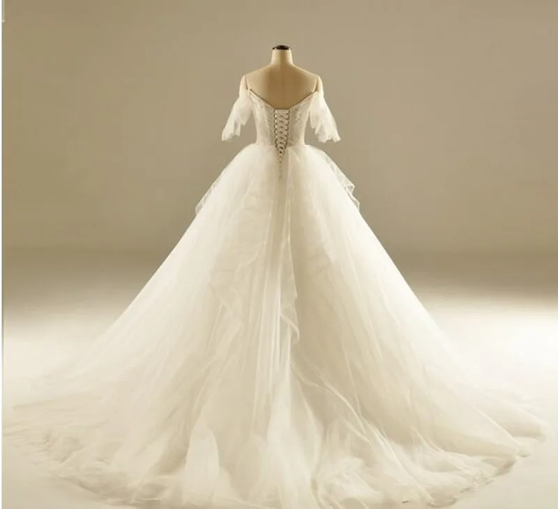 Реальные фотографии свадебные платья 2017 бальное платье sheer кружева крест-накрест