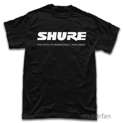 Shure наушники аудио системы логотип Футболка черный|Мужские футболки| |